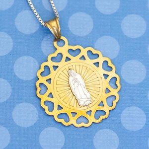 18 inch, Vintage Gold Filled Divine Mother Mary Sterling Silver Necklace - M32